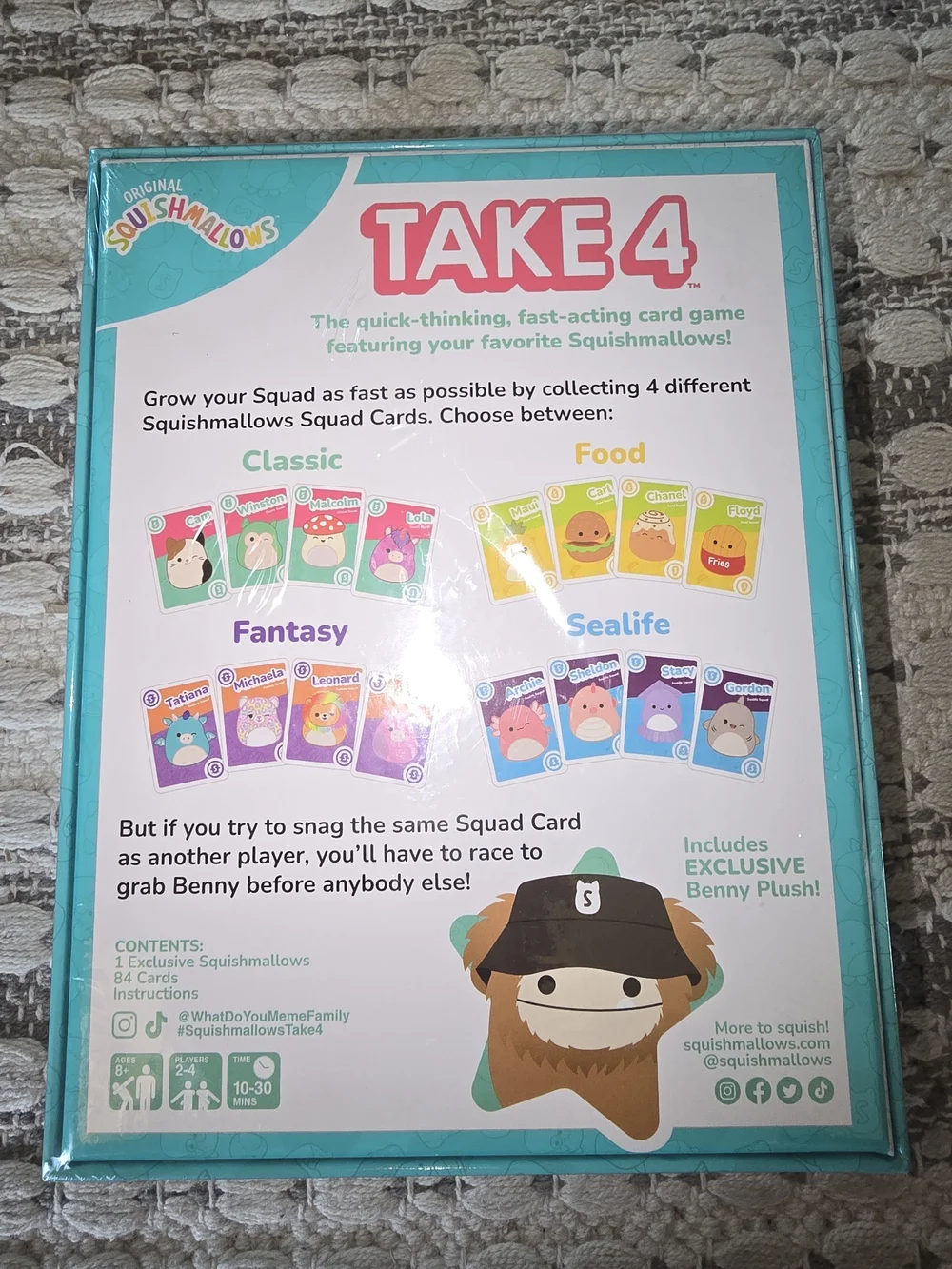 Squishmallows Take 4 Card Game - Teal Box with White Logo